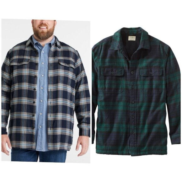 L.L. Bean Men's Fleece-Lined Flannel Shirt, Traditional Fit Green Blue XXL Tall - Picture 1 of 10
